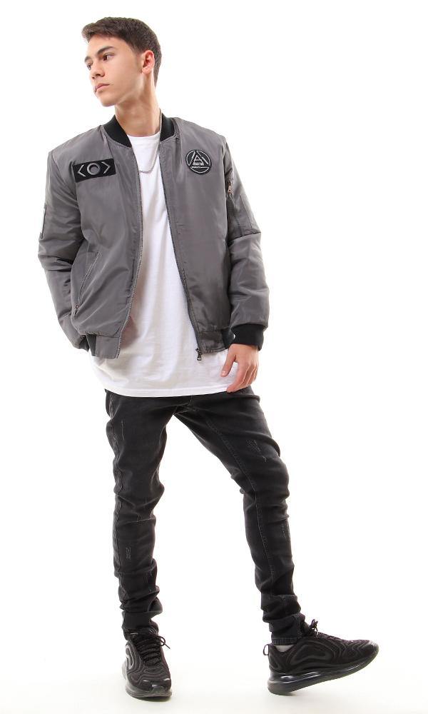 94034 Zipped Side Pockets Dark Grey Bomber Jacket - Ravin 