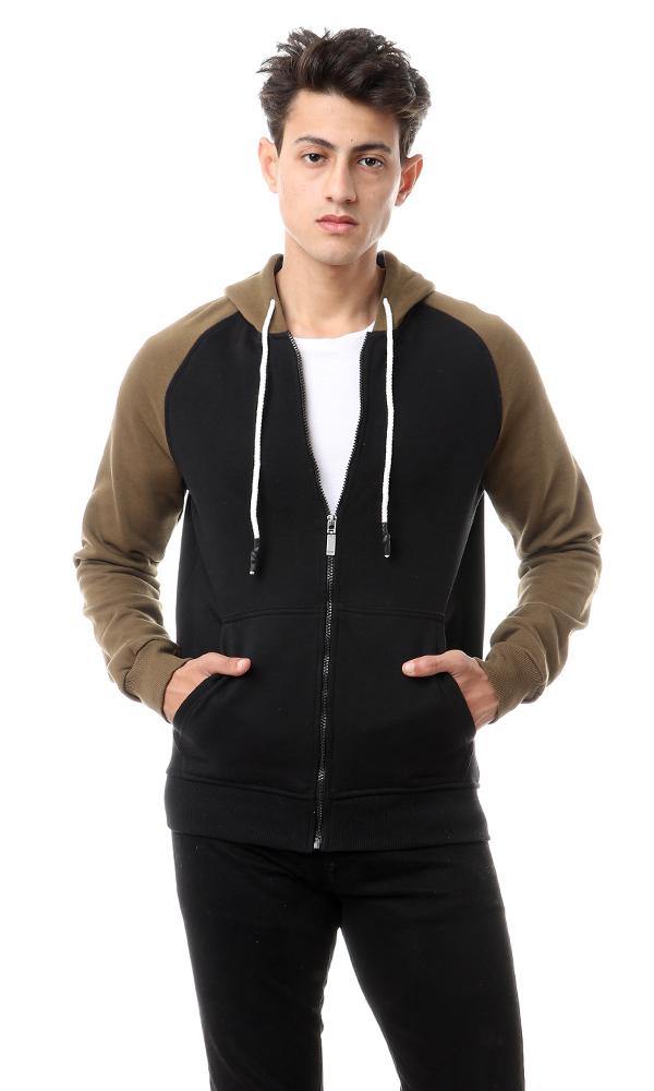 94072 Bi-tone Hooded Sweatshirt With Zipper - Black & Olive - Ravin 