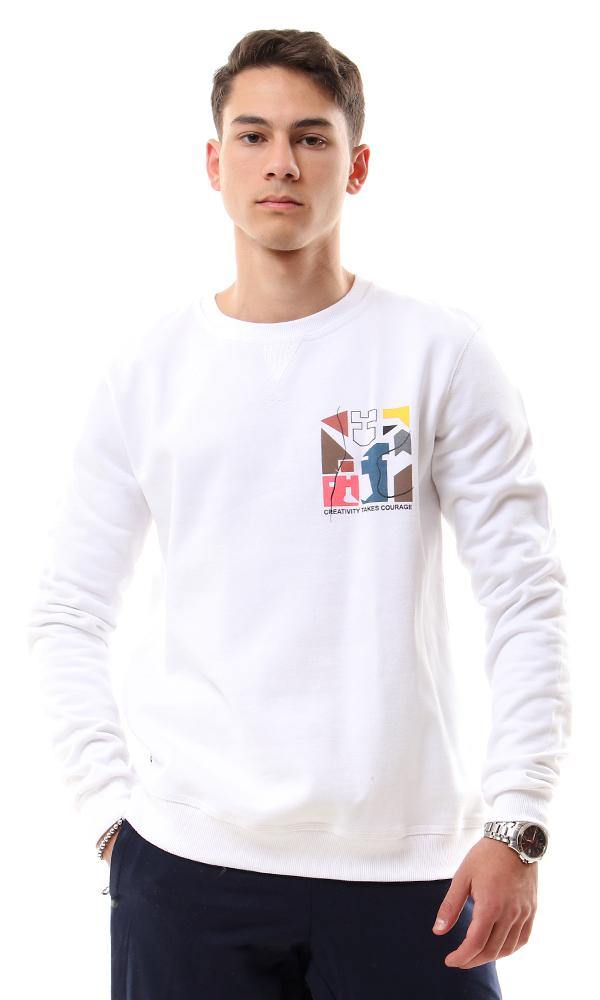 94077 Round Neck Slip On White Sweatshirt With Hem - Ravin 