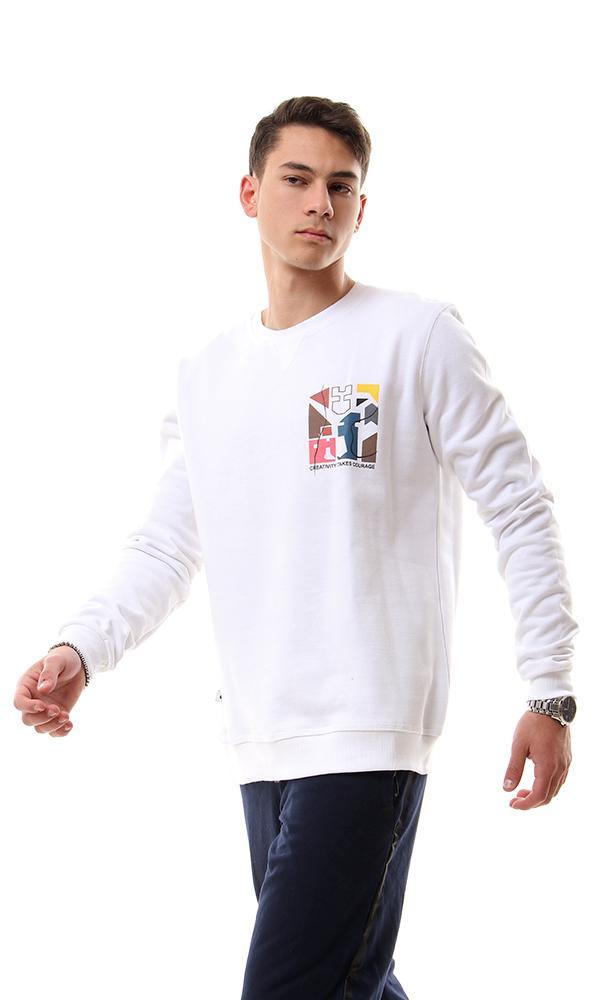 94077 Round Neck Slip On White Sweatshirt With Hem - Ravin 