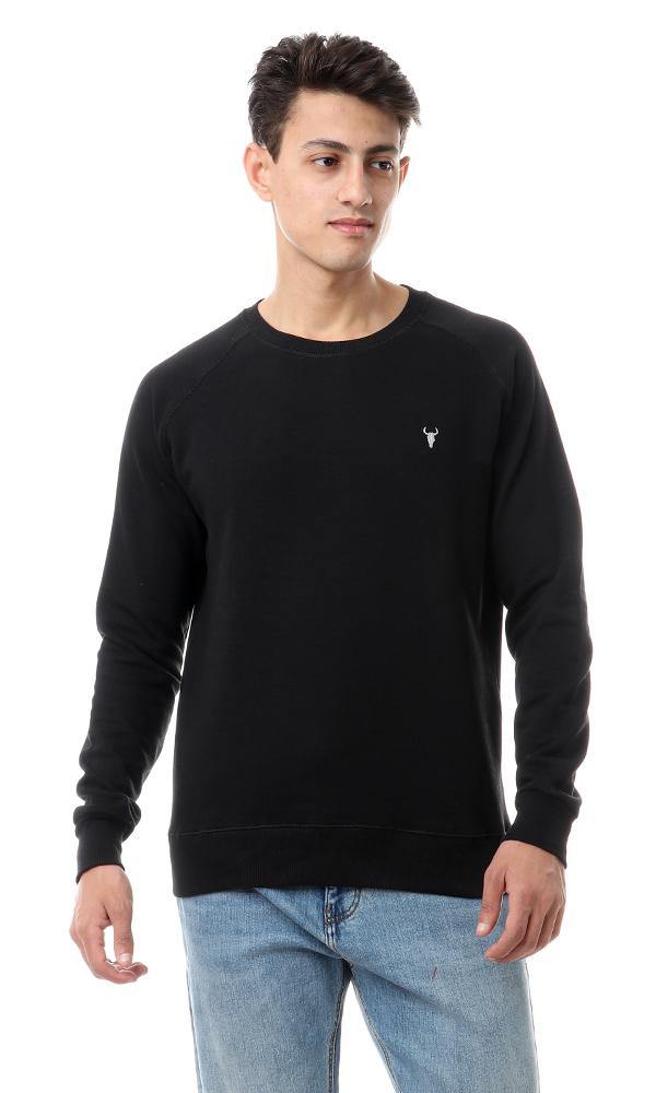 94100 Solid Comfy Sweatshirt With Ribbed Neck - Black - Ravin 