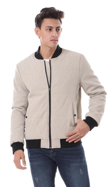 94177 Nubuck Leather Elegant Bomber Jacket - Beige - Ravin 