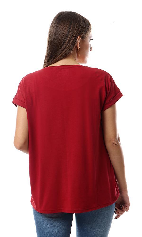 94269 Stitched Badge Loose Burgundy Top - Ravin 