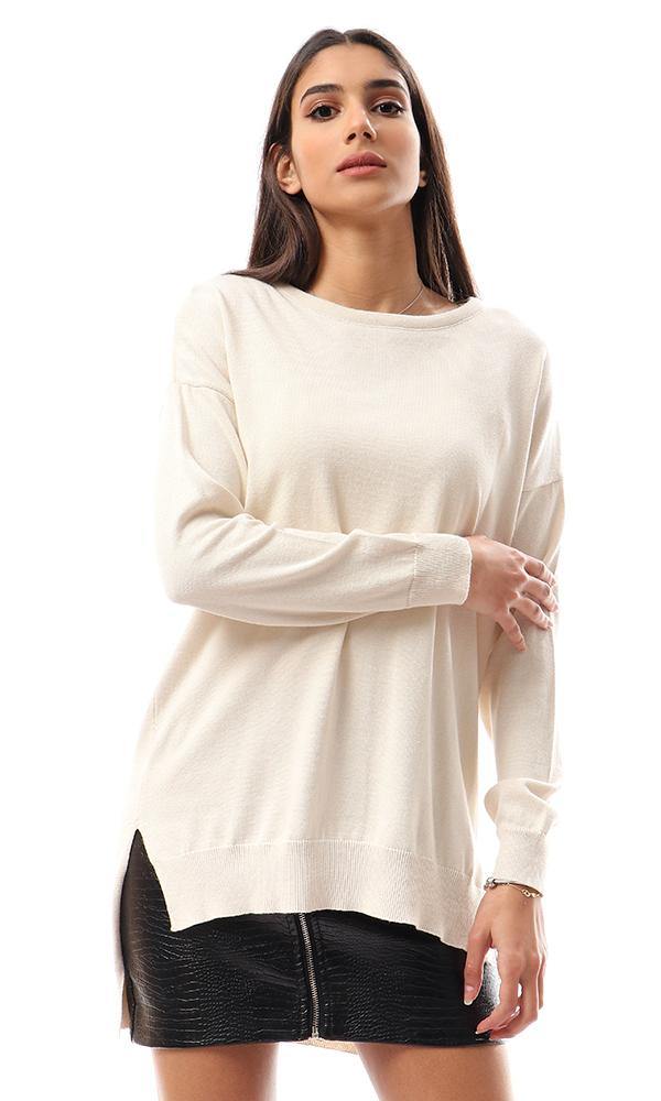 94382 High-Low Winter Long Basic Pullover - Off-White - Ravin 