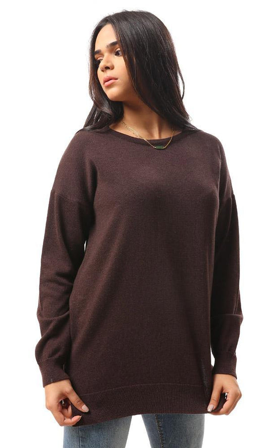 94384 High-Low Winter Long Basic Pullover - Dark Chocolate - Ravin 