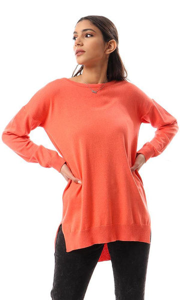 94386 High-Low Winter Long Basic Pullover - Hot Orange - Ravin 