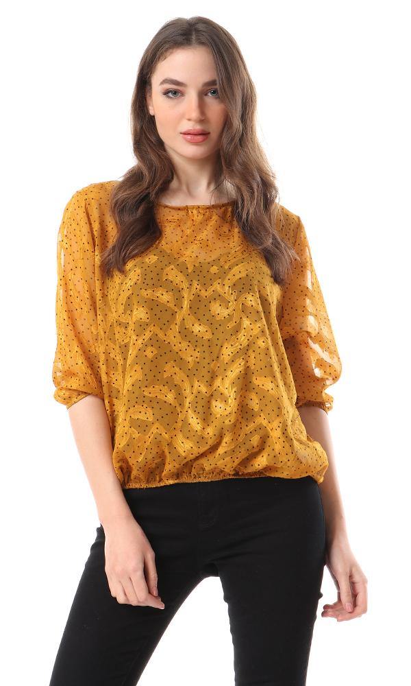 94516 Self Patterned See Through Blouse - Mustard - Ravin 