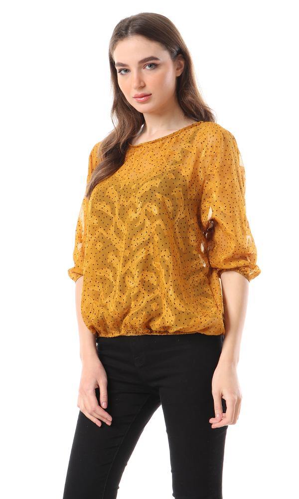 94516 Self Patterned See Through Blouse - Mustard - Ravin 