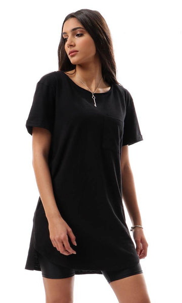 94527 Short Sleeves With Front Pocket Black Long Tee - Ravin 