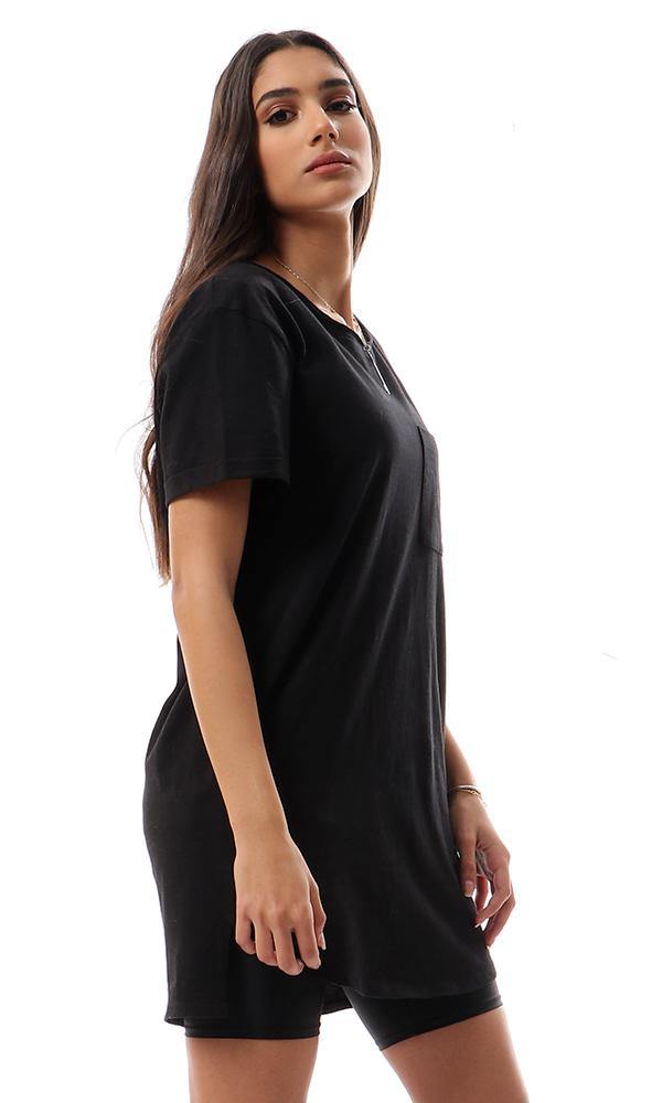 94527 Short Sleeves With Front Pocket Black Long Tee - Ravin 