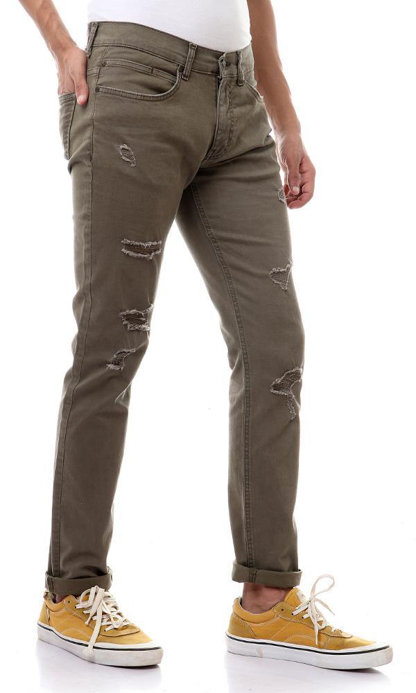 94529 Ribbed Straight Fit Cotton Pants - Olive - Ravin 