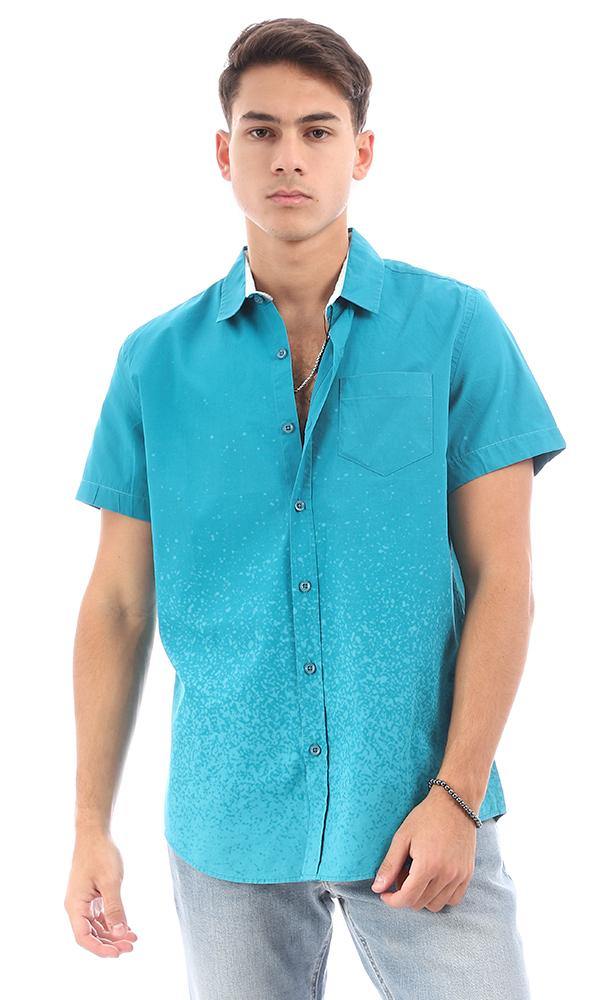 94550 Teal Shades Short Sleeves Buttoned Shirt - Ravin 