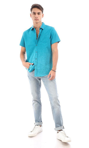 94550 Teal Shades Short Sleeves Buttoned Shirt - Ravin 