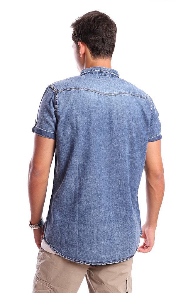 94553 Short Sleeves Classic Collar Denim Shirt - Dark Blue - Ravin 