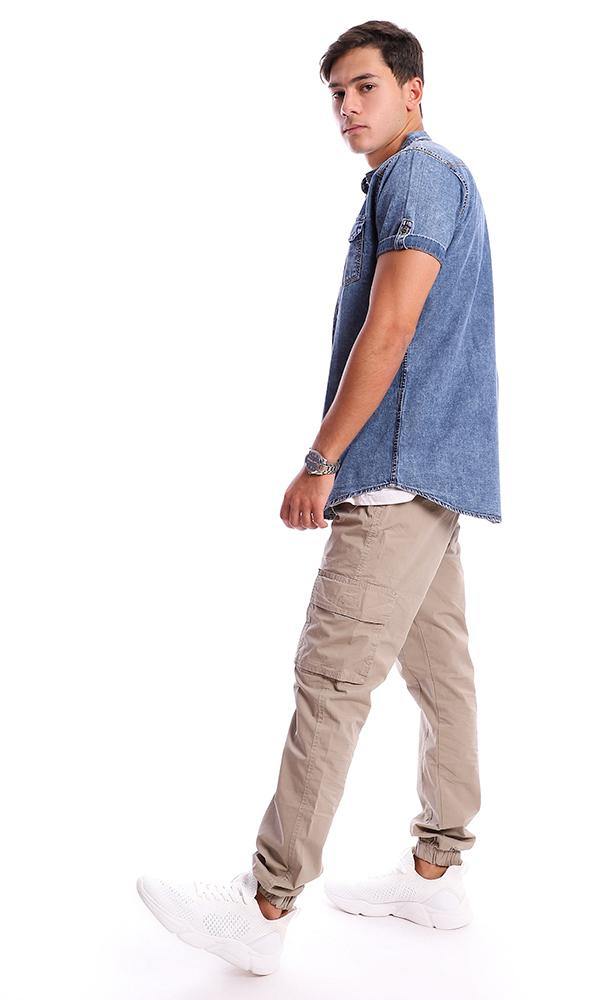 94553 Short Sleeves Classic Collar Denim Shirt - Dark Blue - Ravin 