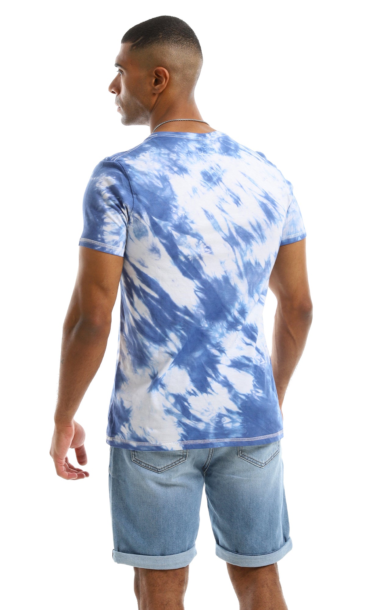 94559 V Neck Tie Dye Casual Cotton Blue Tee