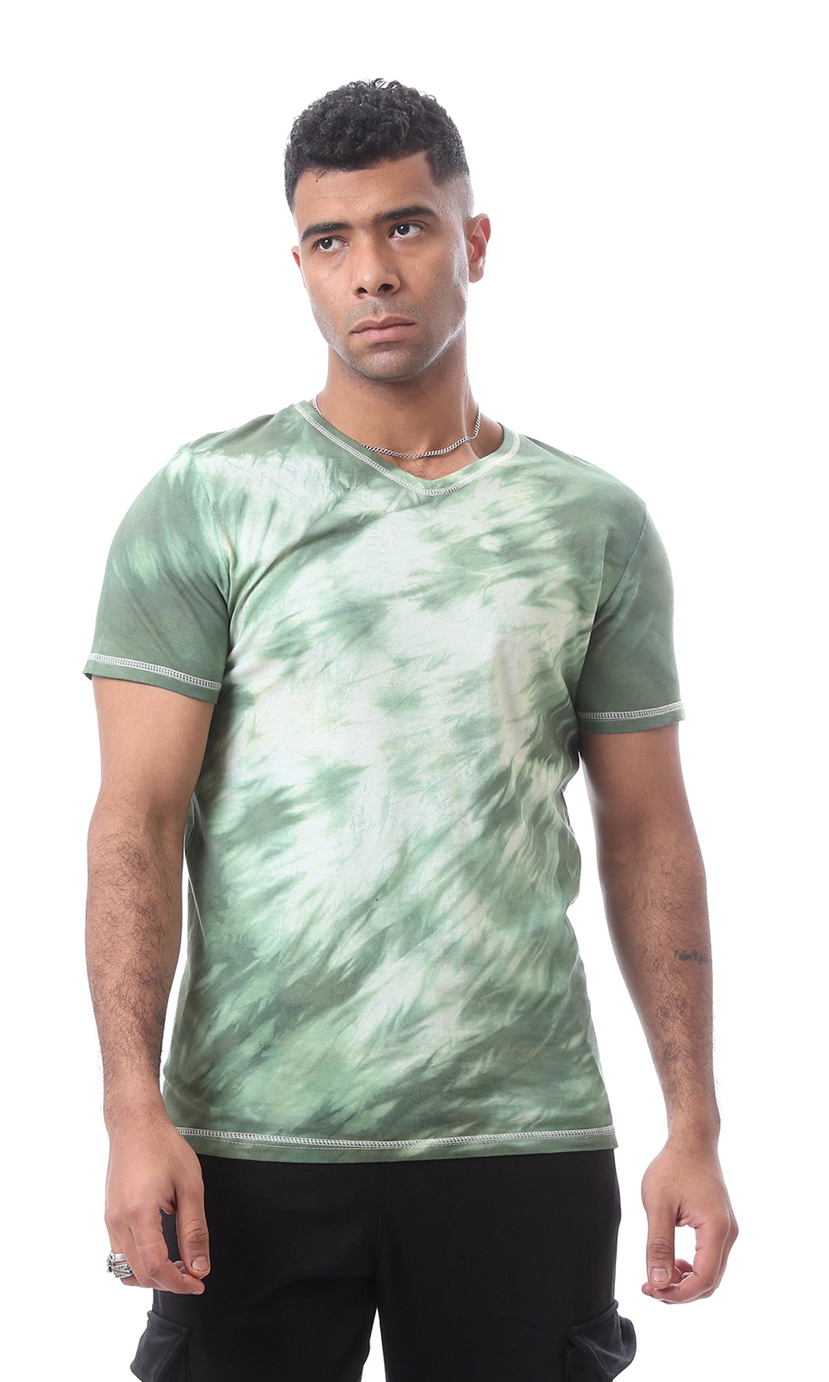 Mint Green Marbled Tie-Dye V-Neck Tee - 94561