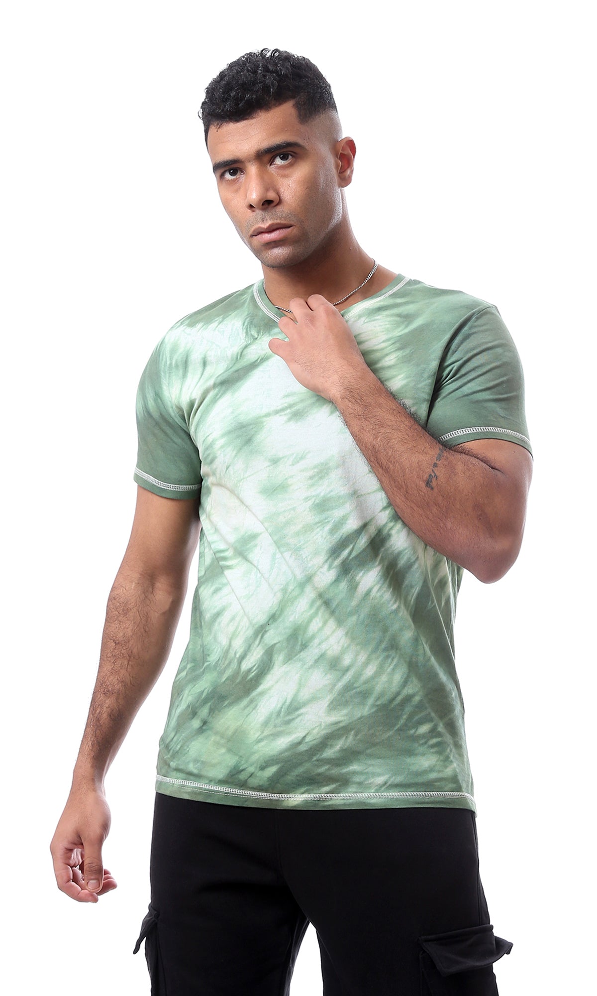 Mint Green Marbled Tie-Dye V-Neck Tee - 94561
