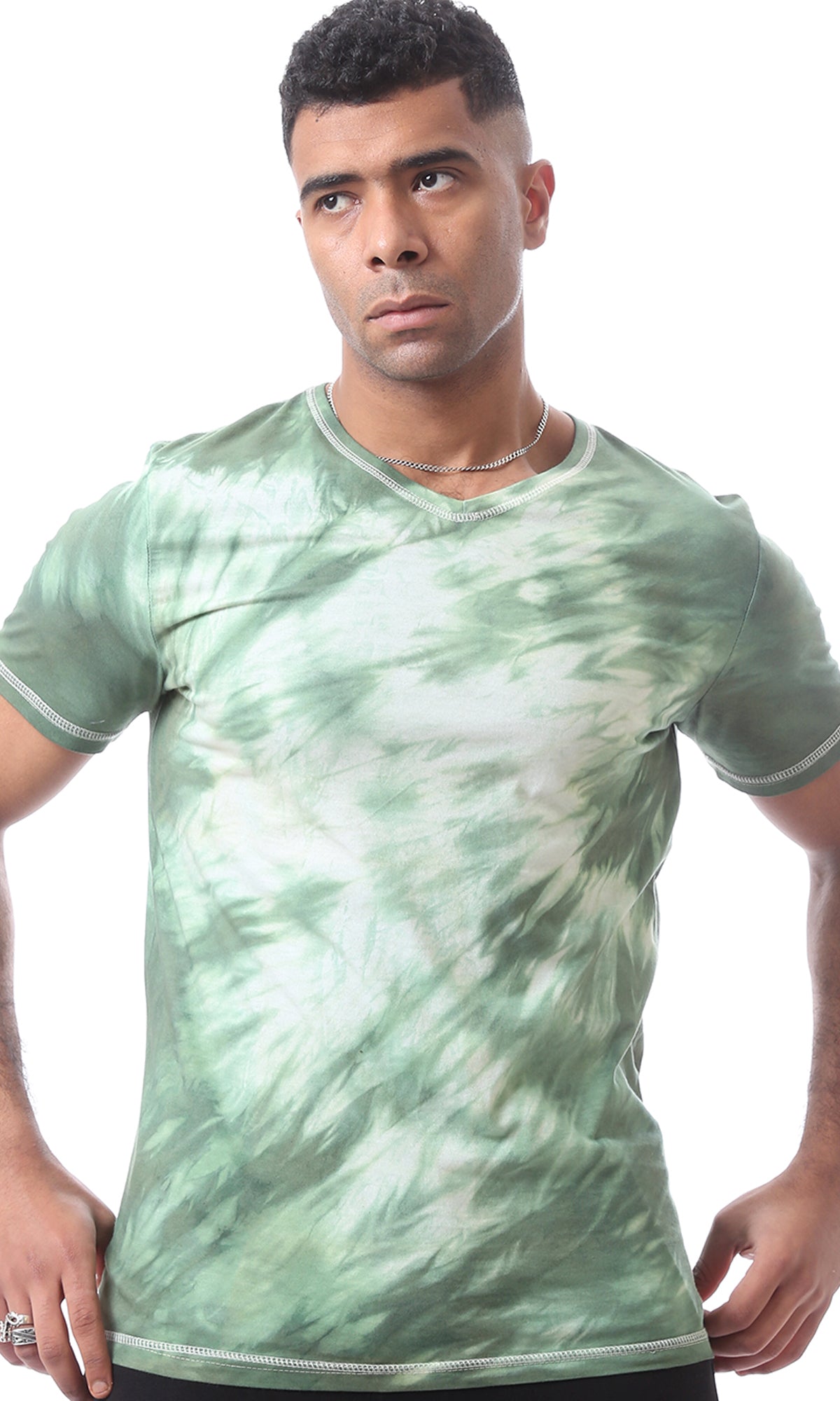 Mint Green Marbled Tie-Dye V-Neck Tee - 94561