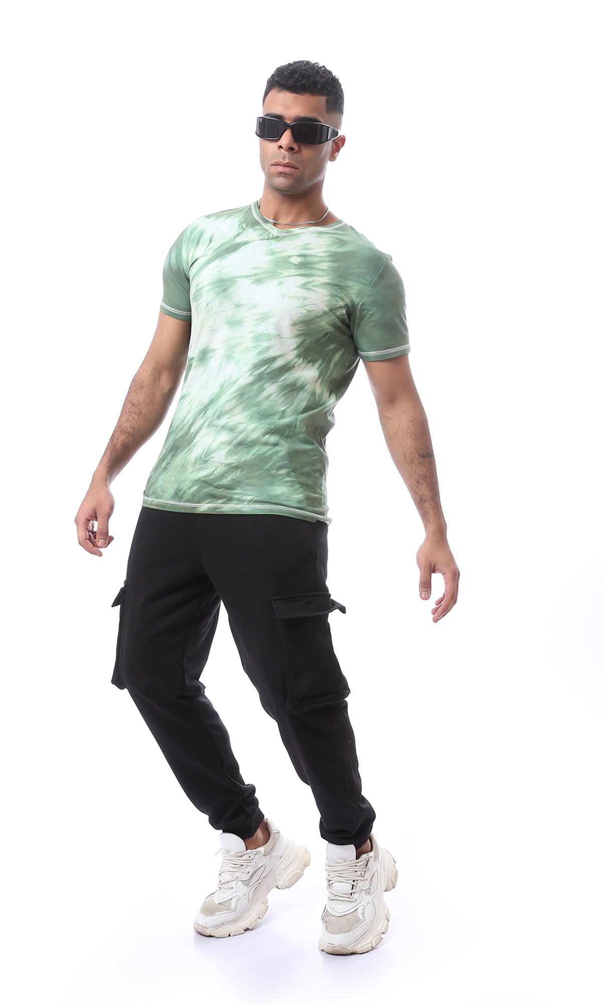 Mint Green Marbled Tie-Dye V-Neck Tee - 94561