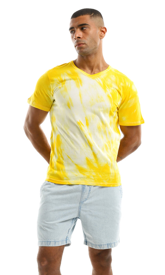 94563 Yellow Tie Dye V Neck Summer Tee