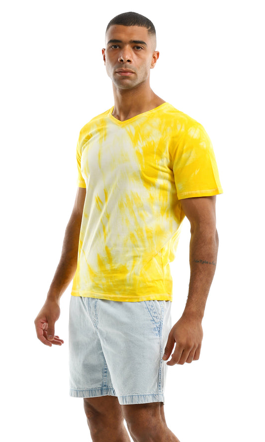 94563 Yellow Tie Dye V Neck Summer Tee