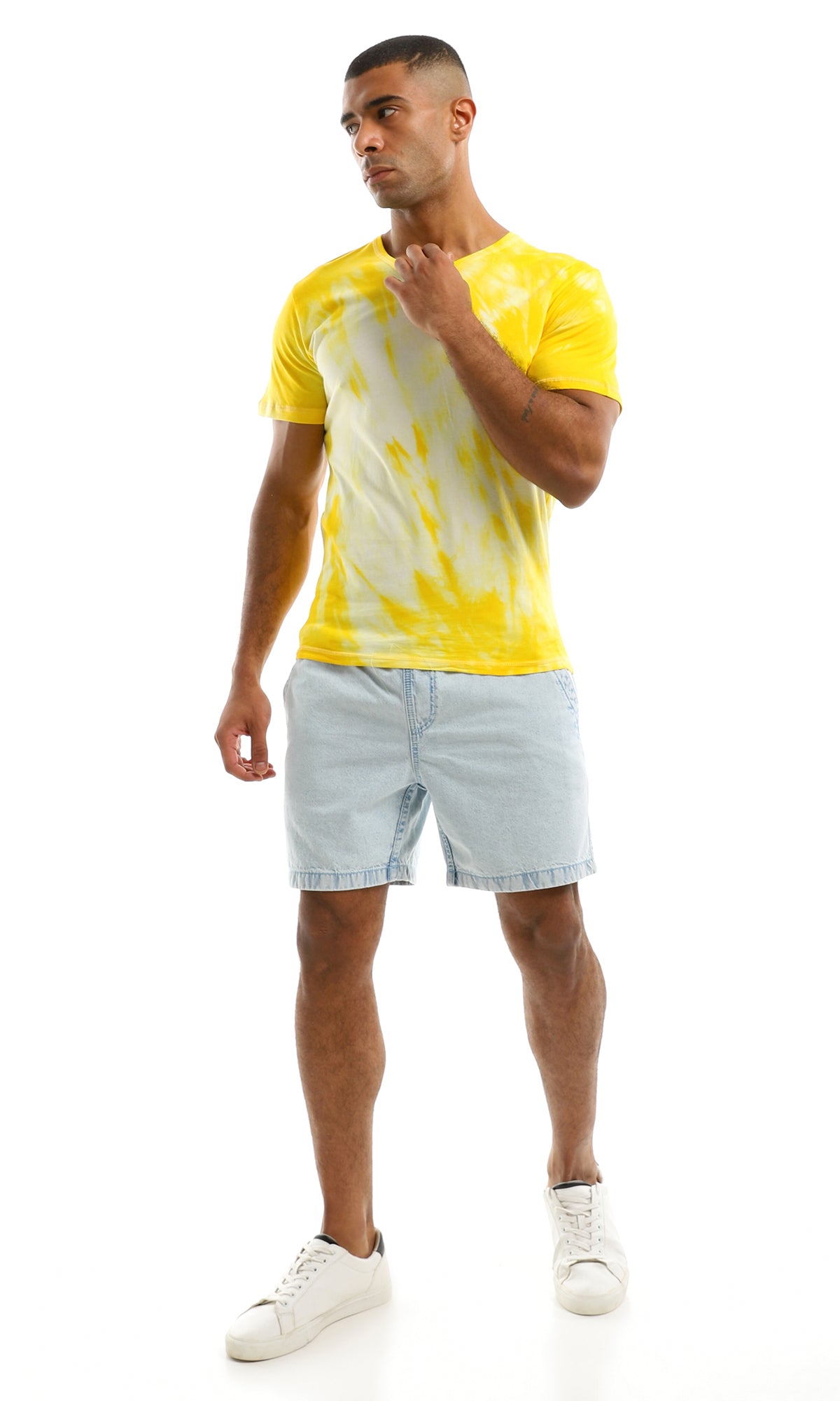 94563 Yellow Tie Dye V Neck Summer Tee