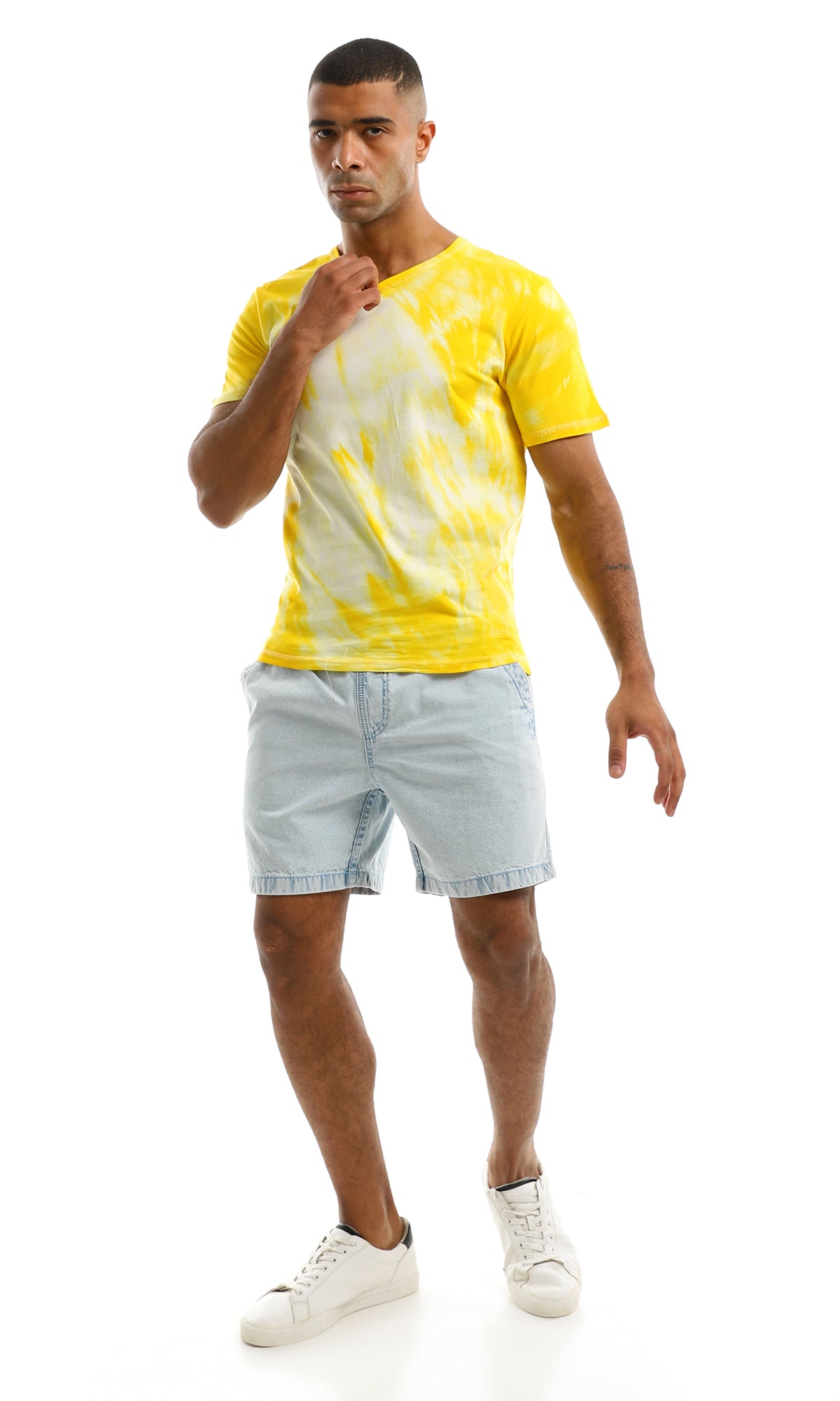 94563 Yellow Tie Dye V Neck Summer Tee