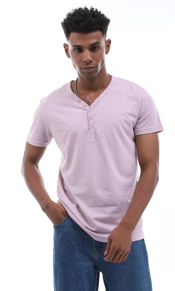 94600 Buttoned V-Neck Short Sleeves Heather Lilac T-shirt - Ravin 