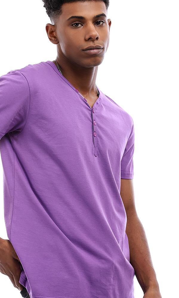 94603 Buttoned V-Neck Cotton T-shirt - Violet - Ravin 
