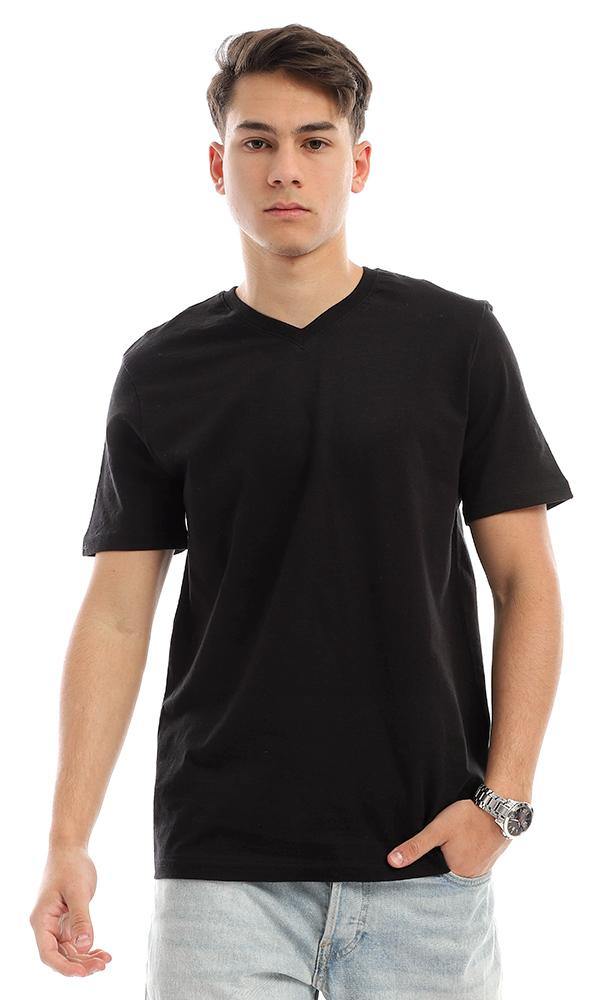 94604 Black Cotton V-Neck Slip On Summer Tee - Ravin 