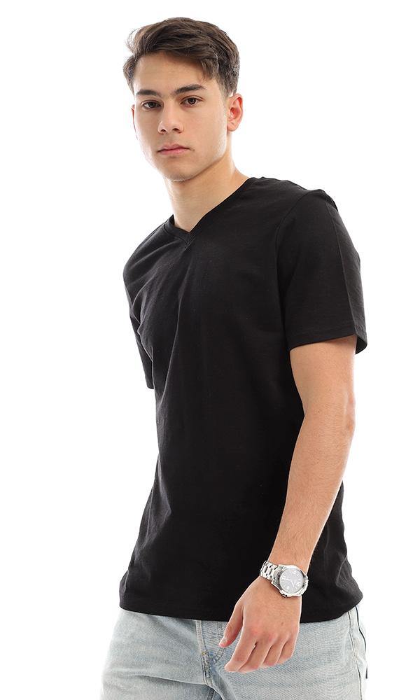 94604 Black Cotton V-Neck Slip On Summer Tee - Ravin 