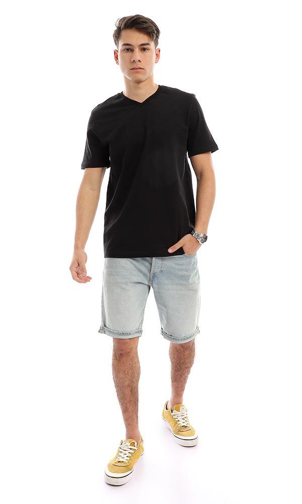 94604 Black Cotton V-Neck Slip On Summer Tee - Ravin 