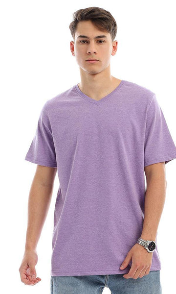 94607 Cotton V-Neck Regular Fit T-Shirt - Light Purple - Ravin 