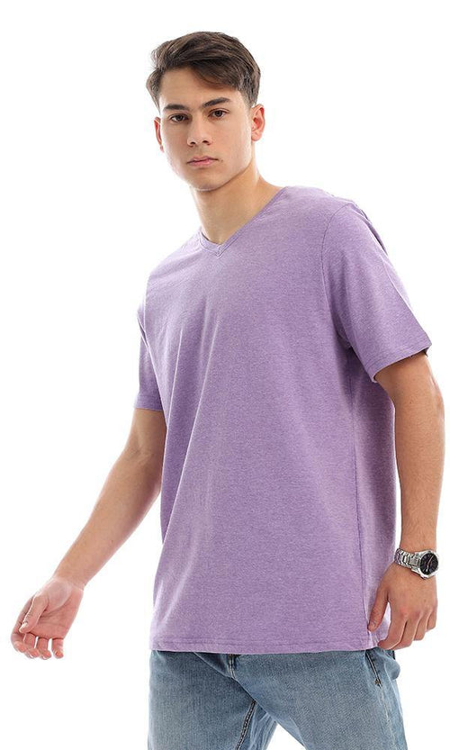 94607 Cotton V-Neck Regular Fit T-Shirt - Light Purple - Ravin 