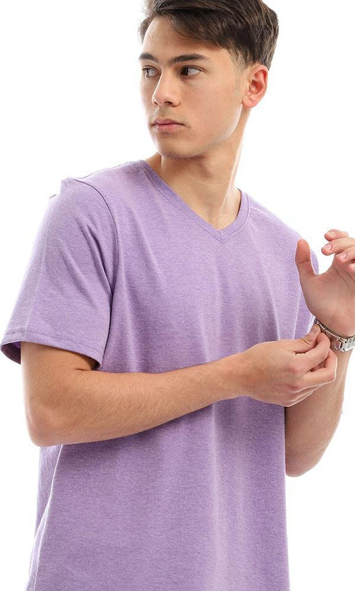 94607 Cotton V-Neck Regular Fit T-Shirt - Light Purple - Ravin 