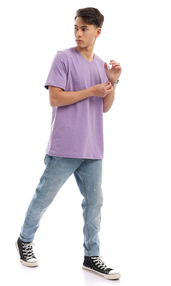 94607 Cotton V-Neck Regular Fit T-Shirt - Light Purple - Ravin 
