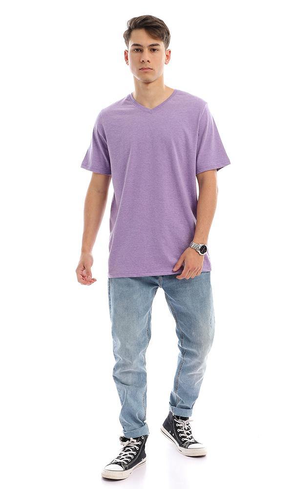 94607 Cotton V-Neck Regular Fit T-Shirt - Light Purple - Ravin 