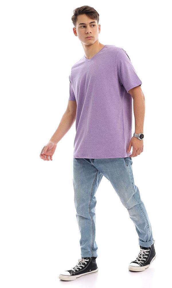 94607 Cotton V-Neck Regular Fit T-Shirt - Light Purple - Ravin 