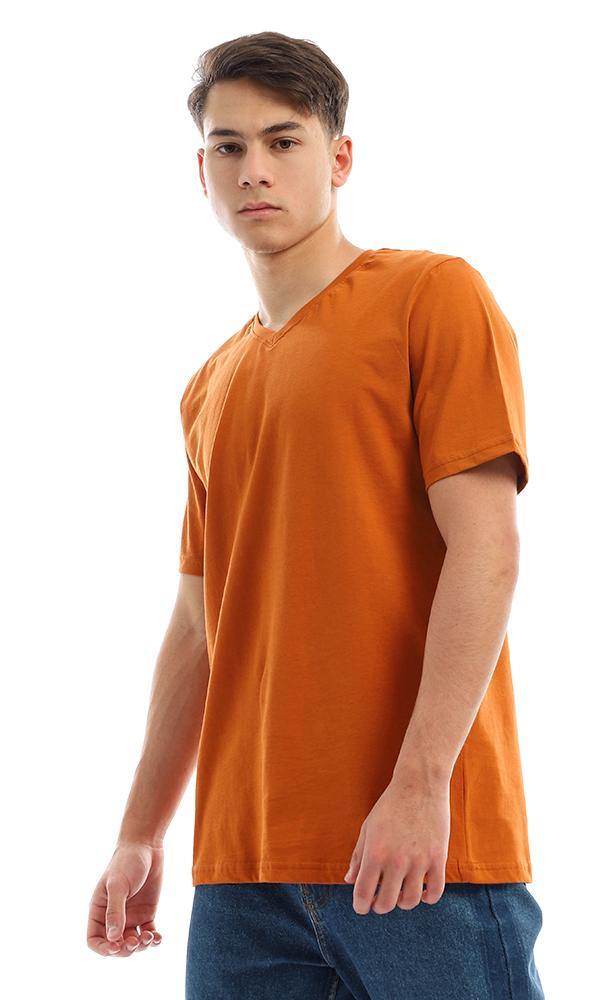 94609 Basic Solid Cinnamon V-Neck Cotton Tee - Ravin 