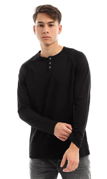 94629 Long Sleeves Buttoned Black Henley Shirt - Ravin 