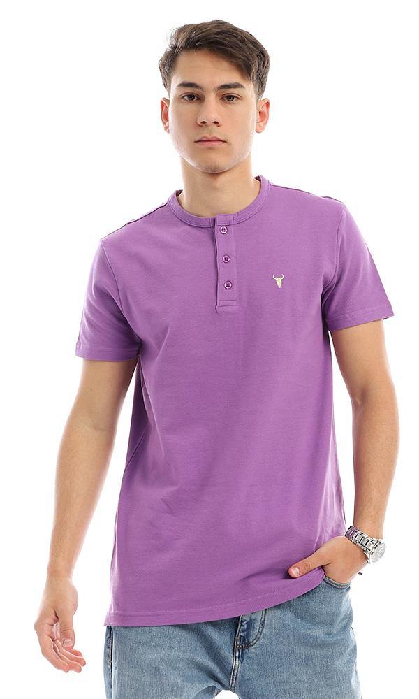 94642 Buttoned Round Neck Mauve Pique Henley Shirt - Ravin 