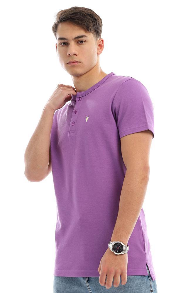 94642 Buttoned Round Neck Mauve Pique Henley Shirt - Ravin 