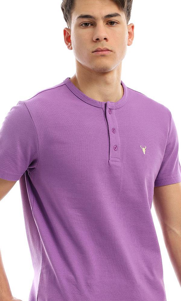 94642 Buttoned Round Neck Mauve Pique Henley Shirt - Ravin 