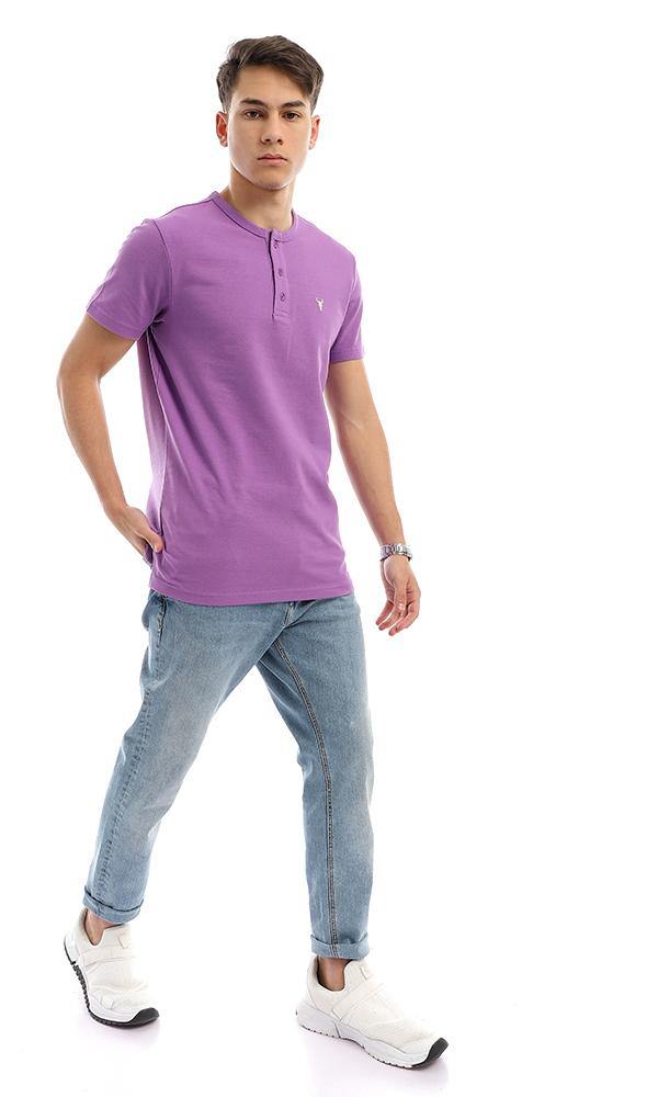 94642 Buttoned Round Neck Mauve Pique Henley Shirt - Ravin 