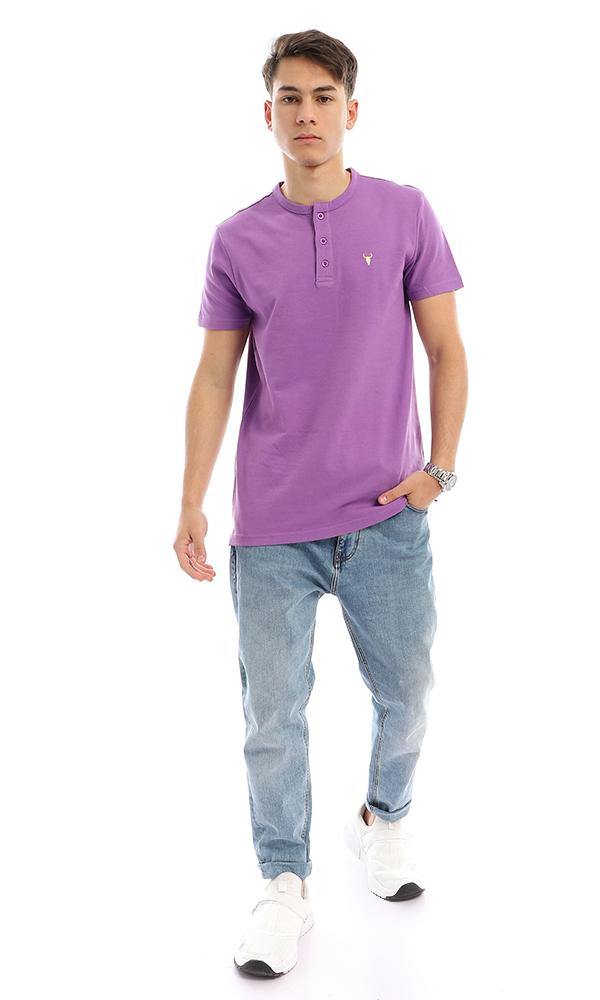 94642 Buttoned Round Neck Mauve Pique Henley Shirt - Ravin 