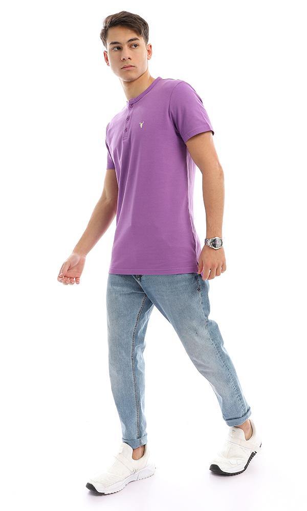 94642 Buttoned Round Neck Mauve Pique Henley Shirt - Ravin 