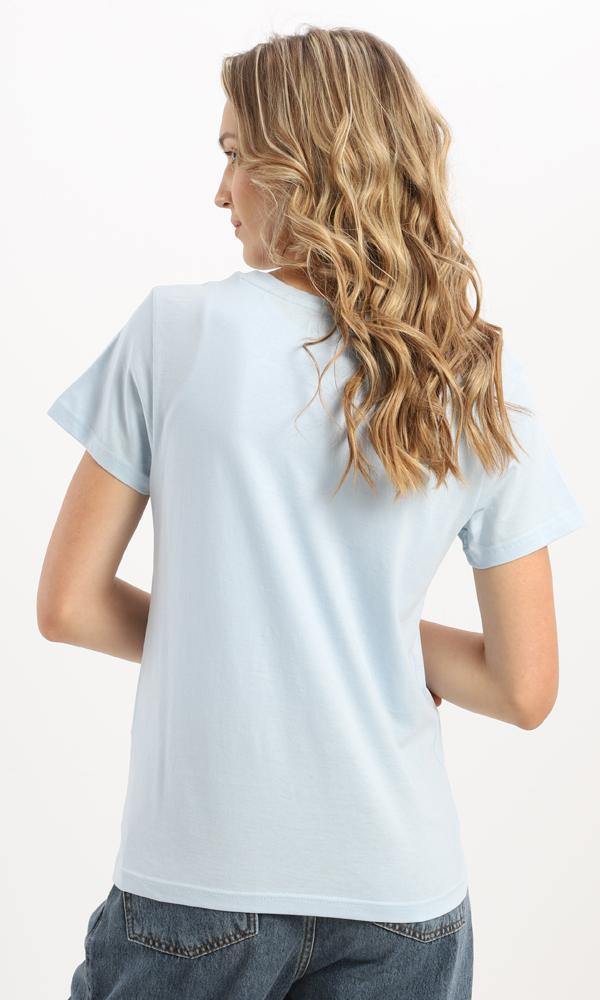 94646 Casual Powder Blue Basic Tee With Patched Pocket - Ravin 