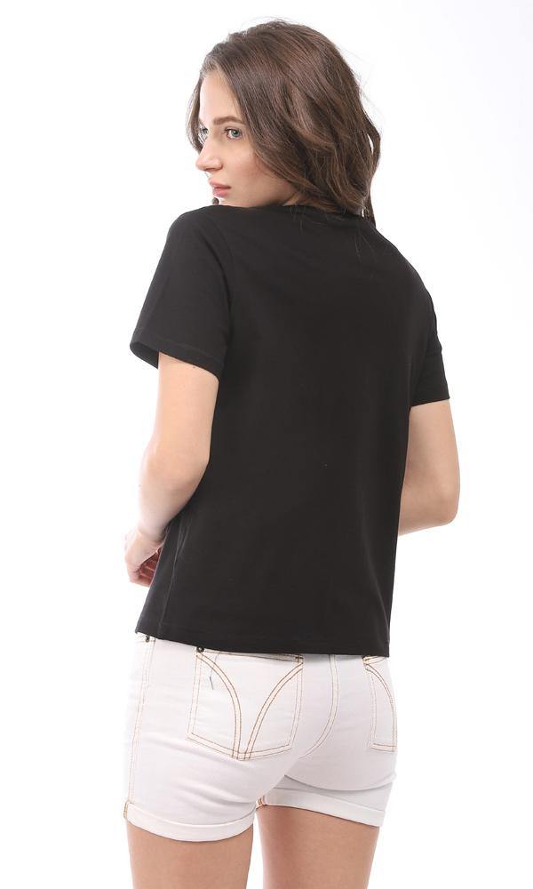 94652 Basic Cotton Half Sleeves T-Shirt - Black - Ravin 