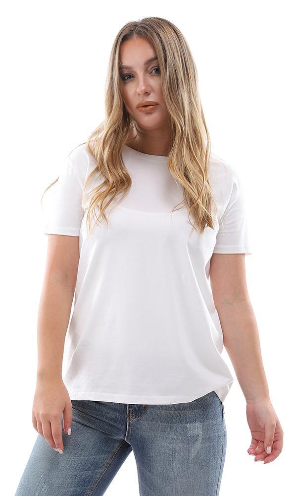 94656 Plain Basic Short Sleeves White Regular Fit Top - Ravin 